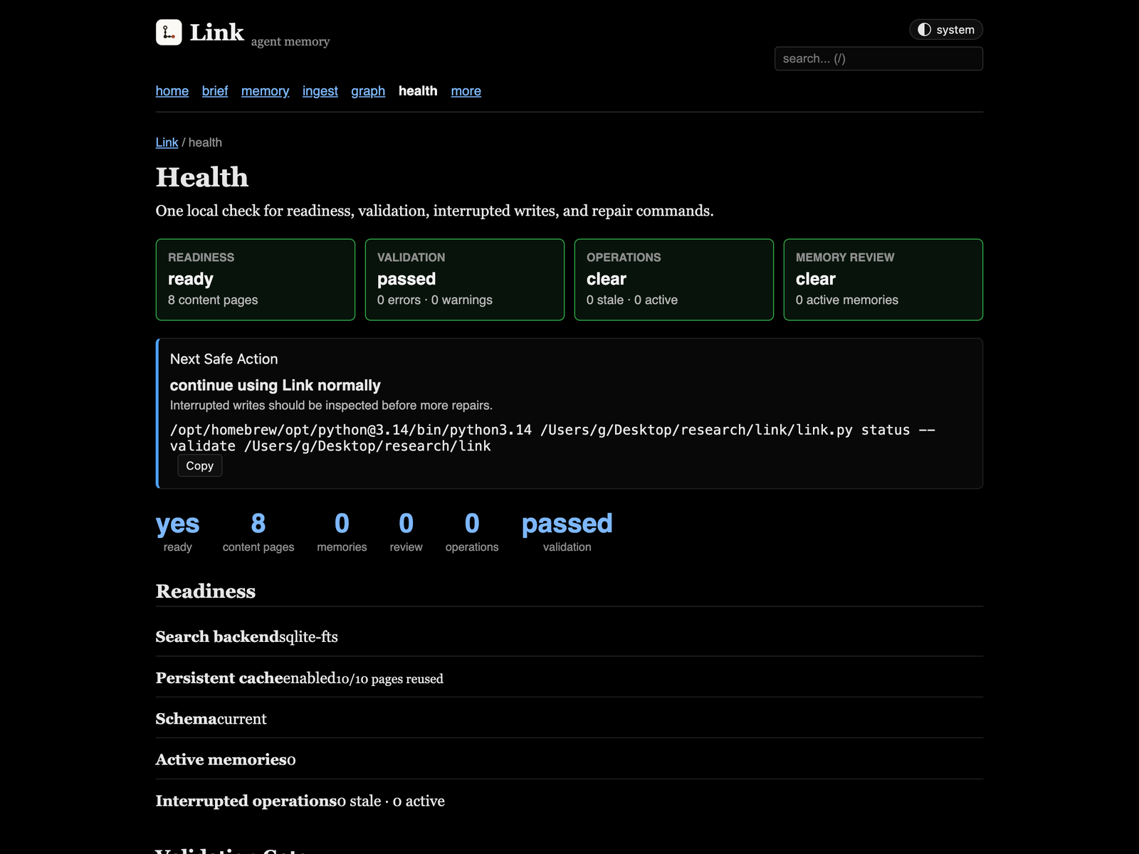 Link health page